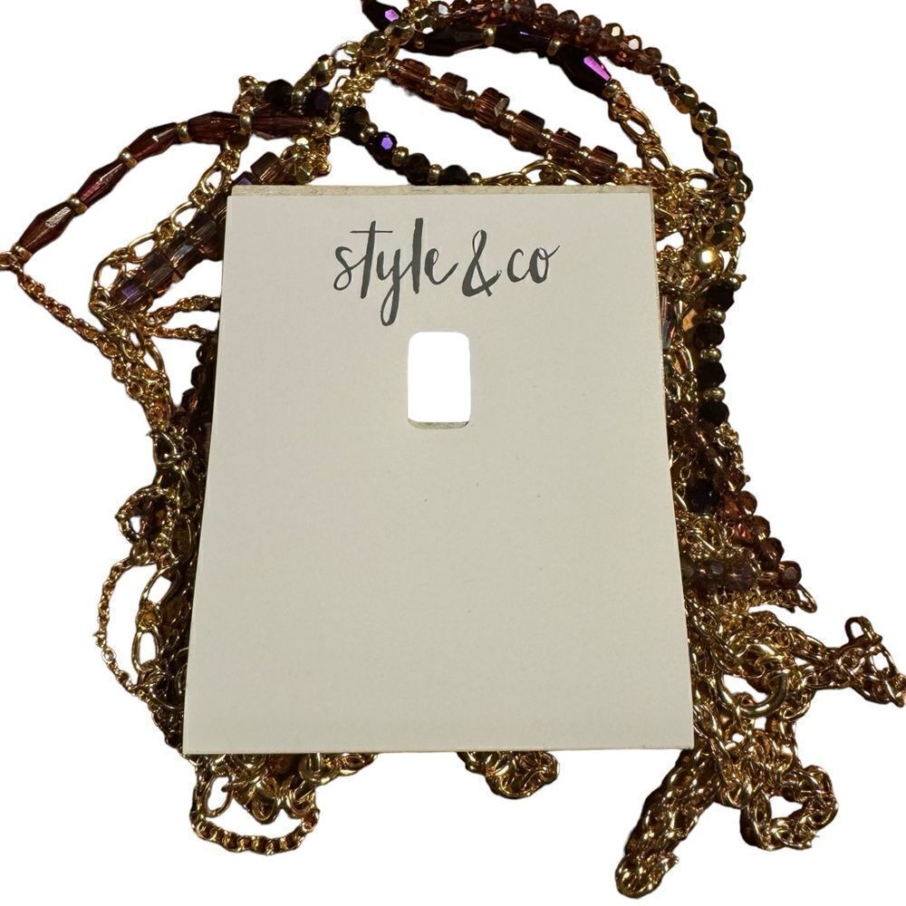 Style & Co Gold-Tone Multicolor Beaded Layered Strand Necklace, 36" + 3"Extender - Picture 4 of 5